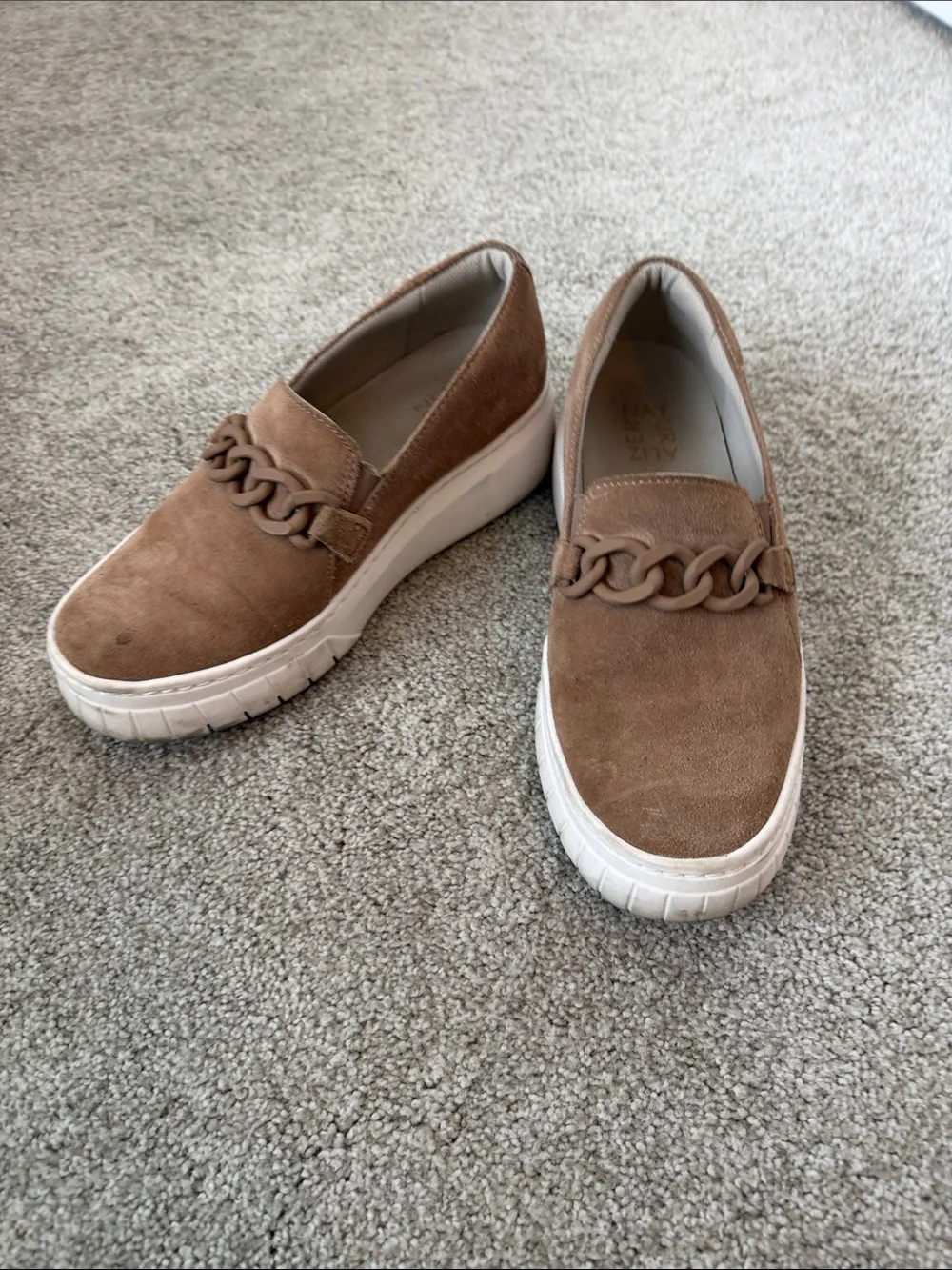 Naturalizer Women's Tan Suede Slip-On Sneakers with Chain Accent